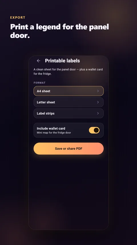 The printable PDF legend for the panel door