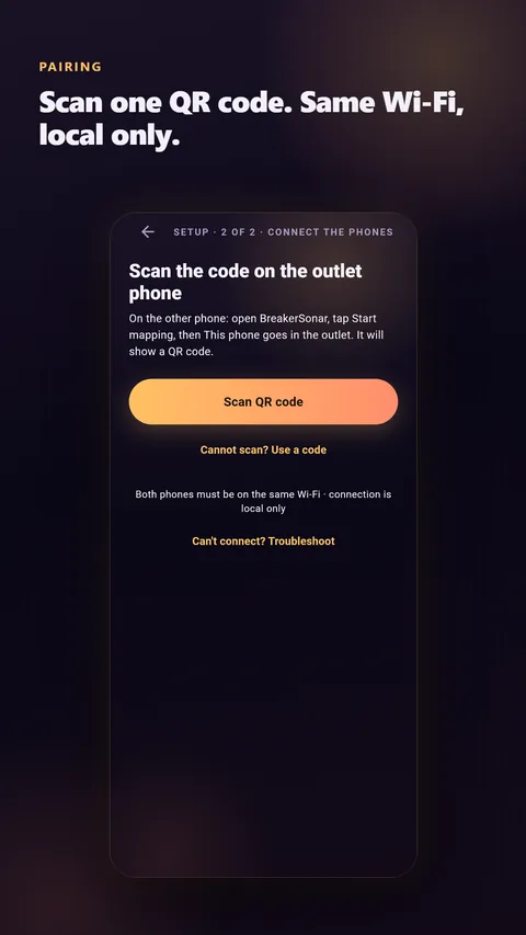 Pairing the two phones with a four-digit code or a QR scan